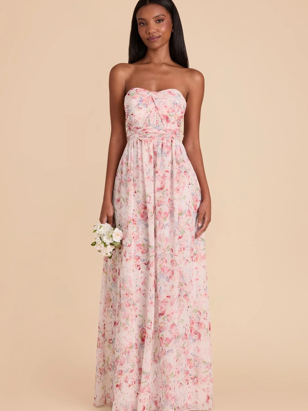 Birdy Grey Pink Falling Petals Strapless Pink Floral Maxi Gown Split Front